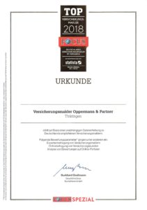 Bild Urkunde Top Versicherungsmakler 2018